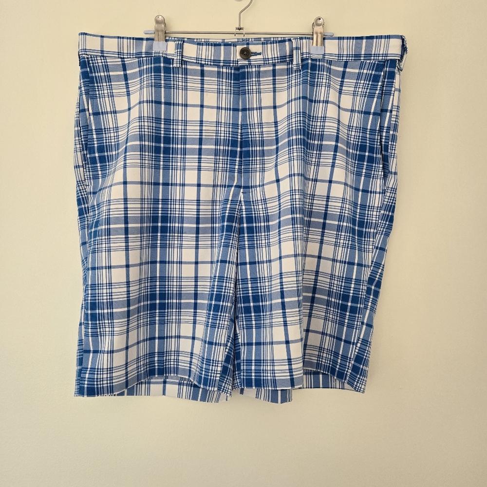 HAGGAR Men's Blue Whiteโ Check Cozy Golf Shorts 40